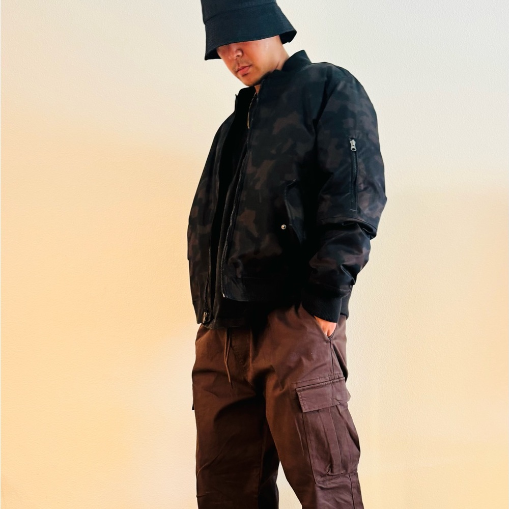 Barneys New York Dark Brown Camo Bomber Jacket